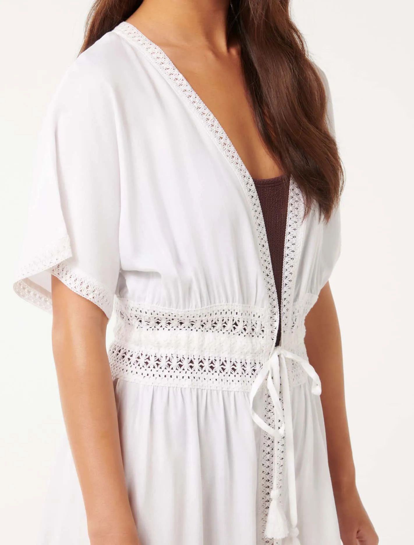 Opal Open Lace Trim Kimono