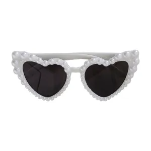 Pearl Embellished Heart Shaped Bride Sunglasses