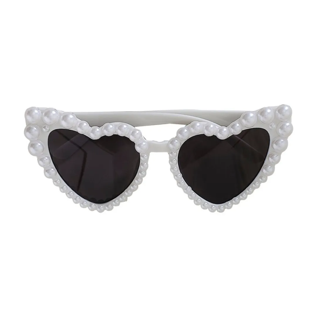 Pearl Embellished Heart Shaped Bride Sunglasses