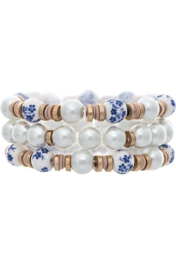 Rain Jewelry Gold Blue And White China Bead Bauble Bracelet
