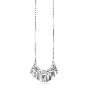 Size: 17'' - Sterling Silver Necklace with Curved Bar and Fringe