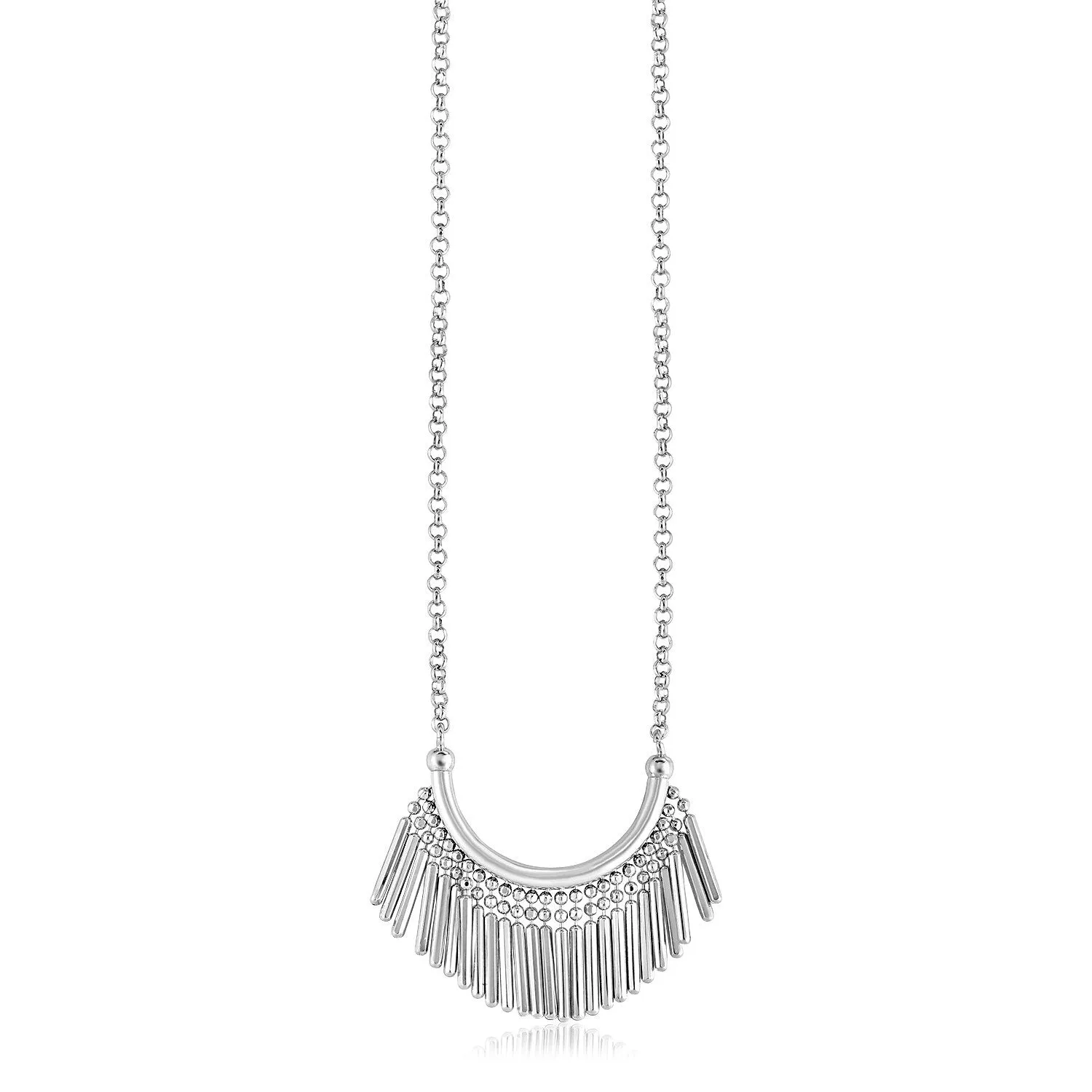 Size: 17'' - Sterling Silver Necklace with Curved Bar and Fringe