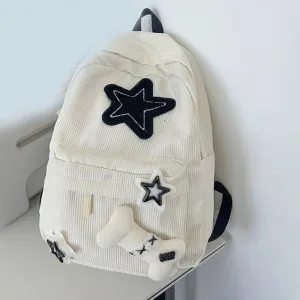 Sohiwoo Cute Y2K Aesthetic Backpack Stars Pattern Preppy Rucksack College Student Computer Backpack Corduroy Bookbag for Girl