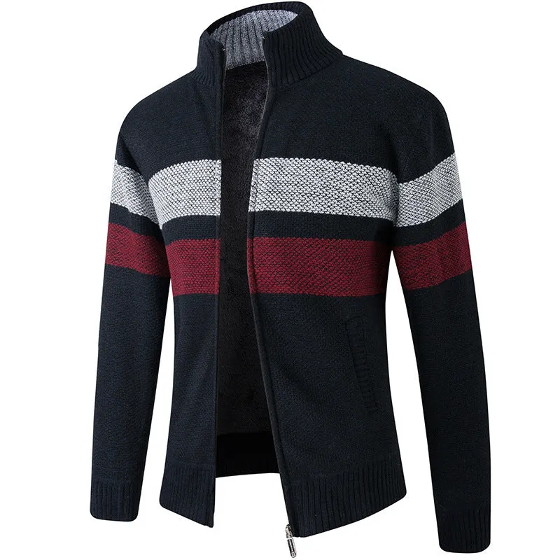 Striped Knit Zip-Up Cardigan