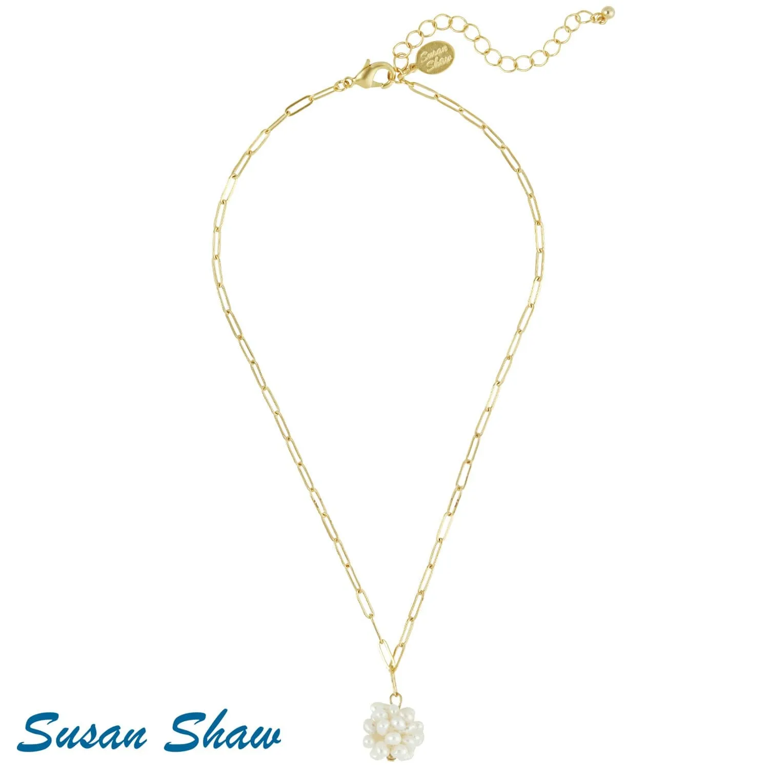 Susan Shaw Pearl Cluster Paperclip Necklace