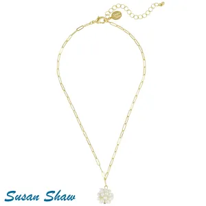 Susan Shaw Pearl Cluster Paperclip Necklace