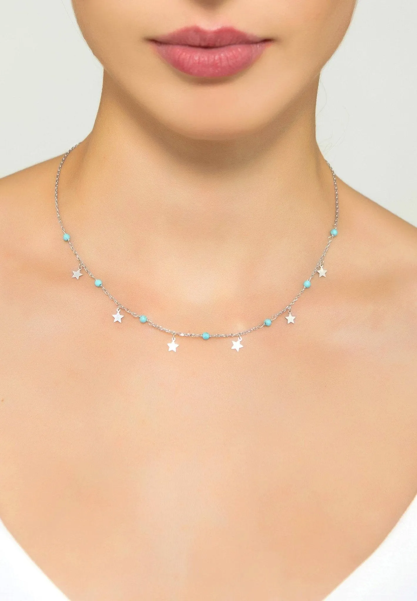 Turquoise Star Choker Necklace Silver