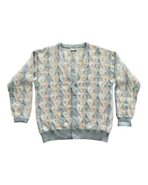 Vintage 80's Lacoste Chemise Cardigan Made in Spain Size M L Soft Grey Earthy Beige Stormy Blue