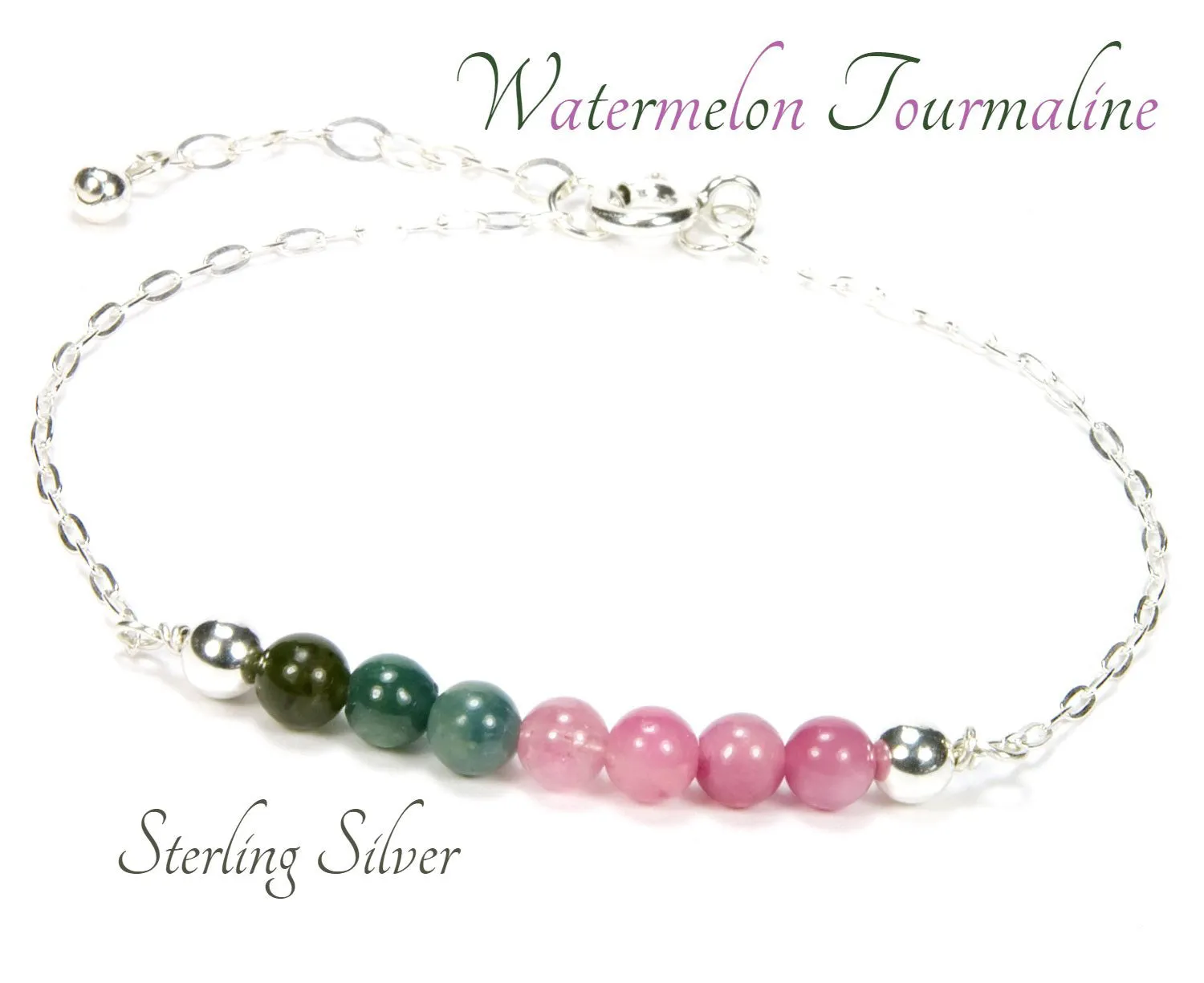 Watermelon Tourmaline Gemstone Bracelet | Sterling Silver